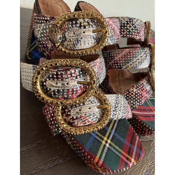 Kurt Geiger London MAYFAIR PLATFORM MULE HEEL Size 36 US 6 Plaid Rhinestone READ - Picture 8 of 15